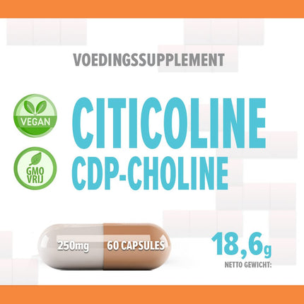 Citicoline CDP holīns 250 mg 60 vegāniskas kapsulas, laboratoriski pārbaudītas, augstas koncentrācijas, bez pildvielām vai palielinātājiem, bez ĢMO