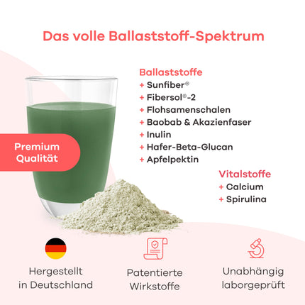 Daudzšķiedru komplekss | 10 augstākās kvalitātes šķiedrvielas un kalcijs | Gremošana, zarnu flora, imūnsistēma, holesterīns un cukura līmenis asinīs | vegāns, bez glutēna, bez laktozes | 420 g pulvera