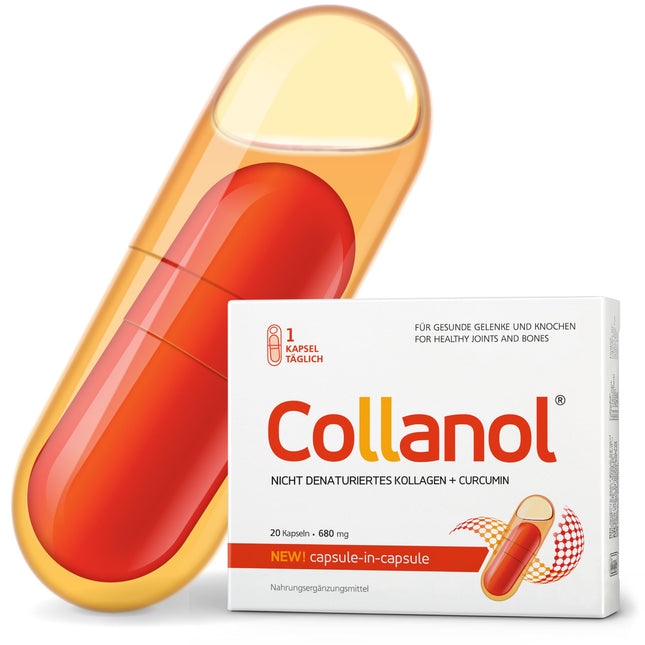 Collanol – inovācija veselīgu locītavu aprūpē. Šķidra formula dubultkapsulā. 3D kolagēns + kurkumas sakņu micelārais ekstrakts. 1 kapsula/dienā. Laboratorijā pārbaudīts