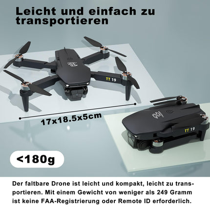 TT19 mini drons ar kameru 180° šķēršļu novēršana 40KM/H maksimālais ātrums RC FPV droni iesācējiem pieaugušajiem bezkontaktu motora drons 5G Wifi regulējama kamera 1080p salokāms kvadrokopters