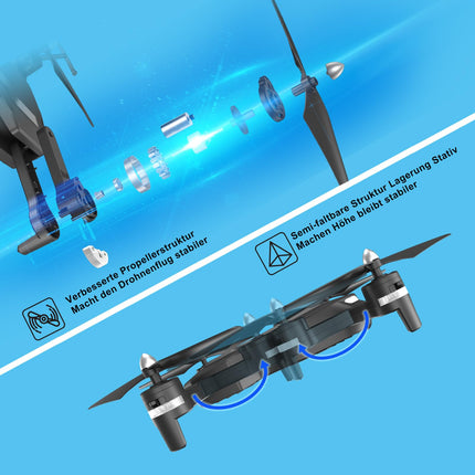Wipkviey T26 drons ar 1080P kameru, tālvadības salokāms FPV kvadrokopters ar 2 baterijām, 26–30 min. Lidojums, 3D apgriešana, gravitācijas sensors, bezgalvas režīms, pacelšanās/nosēšanās ar vienu pogu