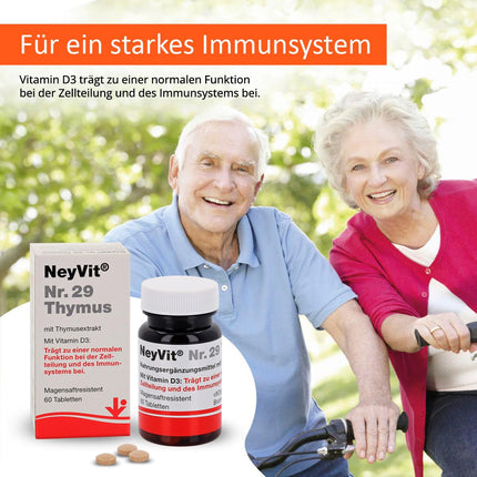 NeyVit Nr. 29 aizkrūtes dziedzeris ar aizkrūtes dziedzera ekstraktu, D vitamīnu un selēnu imūnsistēmas atbalstam, aizsargspēju stiprināšanai un aizkrūtes dziedzera darbības atbalstam - bez glutēna un laktozes - 60 tabletes