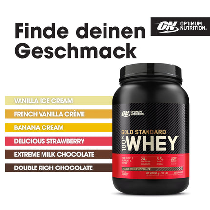 Optimum Nutrition Gold Standard 100% sūkalu proteīna pulveris muskuļu veidošanai un atjaunošanai ar dabiski sastopamu glutamīnu un BCAA aminoskābēm, dubulti bagātināta šokolāde, 29 porcijas, 899 g