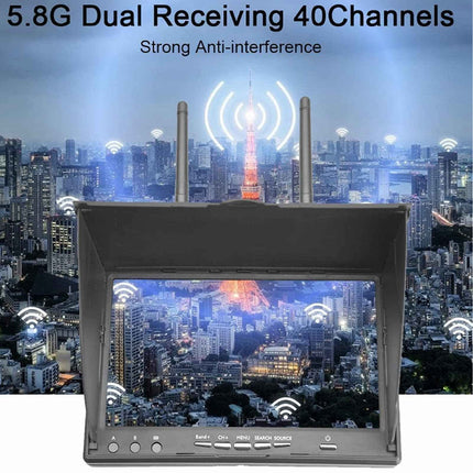 FPV monitors, 7 collu LCD video ekrāns ar 800 x 480 izšķirtspēju, 5,8 GHz 40 kanālu DVR funkcija, RC drona ekrāns ar automātisko meklēšanu, 2000 mAh FPV uztvērējs drona kvadrokopteram (ES)