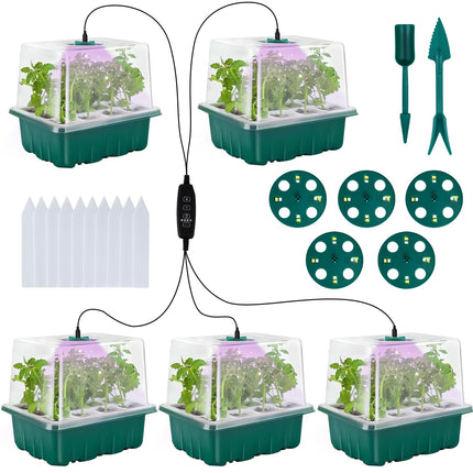 FORMIZON siltumnīcas pavairošanas paplāte, 5 iepakojumu mini siltumnīcas pavairošana ar augstākiem vākiem, 2 instrumenti, 10 etiķetes, iekštelpu siltumnīcas pavairošanas kaste ar laika regulatoru, regulējamu spilgtumu