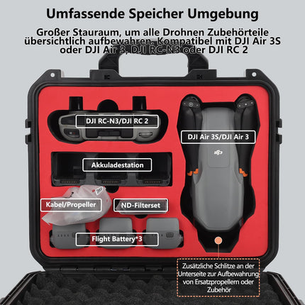 Profesionāls futrālis DJI Air 3S un DJI Air 3 Fly More Combo, ūdensnecaurlaidīgs koferis DJI Air 3S piederumiem, savietojams ar DJI RC-N3/RC 2 kontrolieri, propelleru, akumulatoru un drona piederumiem.
