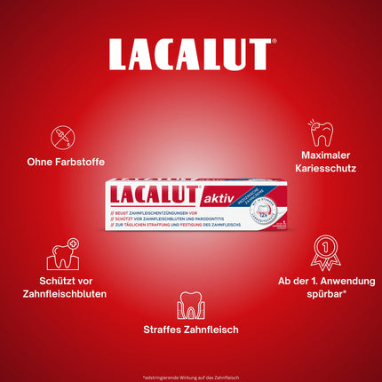 LACALUT AKTĪVĀ ZOBU PASTA, 100 ml Zobu pasta, nekavējoties pamanāma smaganu savilkšana un stiprināšana, efektīva zobu un smaganu kopšana, 1 x 100 ml