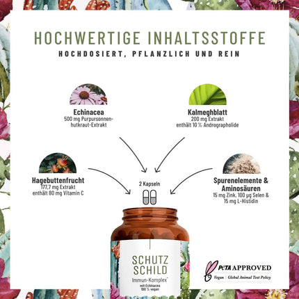Imūnsistēmas komplekss - 500 mg ehinācijas ar C vitamīnu, cinku, selēnu, L-histidīnu un kalmegu - Stipriniet savu imūnsistēmu * vegāns un bez piedevām - 120 ehinācijas purpura kapsulas 60 dienām