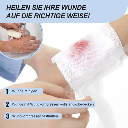 Sterilas kompreses 10x10cm 50 gab. Brūču kompreses STERILAS 8 slāņi Brūču pārsējs Pārsēja materiāls Marles kompreses Brūču marle Komprese brūču aprūpei Asins uzsūkšanās + E-grāmata (par veselību)