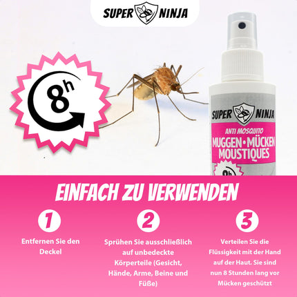 Super Ninja odu un ērču atbaidīšanas līdzeklis bez DEET 100 ml - efektīvs kukaiņu atbaidīšanas līdzeklis, drošs bērniem no 1 gada vecuma - aizsardzība pret odiem un ērcēm, odu atbaidīšanas pumpja aerosols