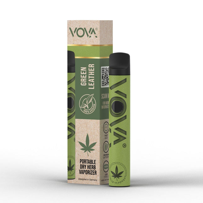 Vaporizators 1000 mAh | VOVA Vaporizer garšaugiem un ekstraktiem, augu vaporizators, vaporizatora pildspalva | Kompakts un parocīgs | Augstas kvalitātes āda | Regulējama temperatūra (zaļa)