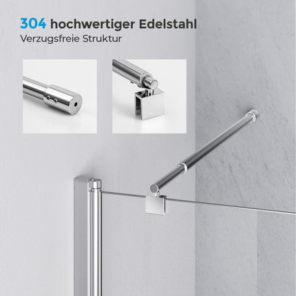 Heilmetz® satvēriena stienis dušas ekrāniem Stabilizators stiklam ar biezumu 8–10 mm Dušas dušas ekrāns Nerūsējošā tērauda apaļš satvēriena stienis 70–120 cm (1 iepakojums)