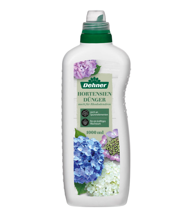 Dehner hortenziju un rododendru mēslojums, augstas kvalitātes šķidrais mēslojums, mēslojums lapu kokiem, organiskais NPK mēslojums, ar barības vielām, 1 l, apm. 150 l, krāsains