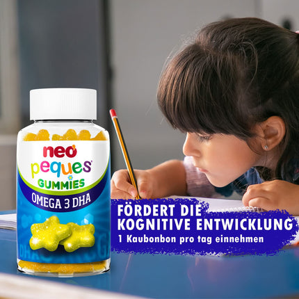 NEO PEQUES Peques | Omega 3 un DHA želejkonfektes bērniem | Citrona garša | 30 vienības | Veicina atmiņu| Želejkonfektes ar holīnu un B vitamīniem | Bērniem no 3 gadu vecuma