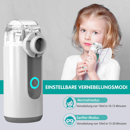 Inhalators bērniem, inhalators pieaugušajiem un bērniem, kluss smidzinātājs, pārnēsājamie inhalatori elpceļu slimībām, inhalators ar iemutni un 2 maskām - pelēks