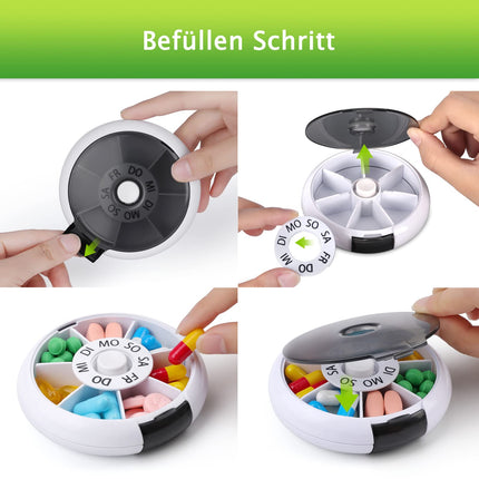 Opret vācu tablešu kastīte 7 dienām maza, tablešu kastīte maza zāļu kastīte tabletes nedēļas kastīte tablešu kastīte tablešu kastīte lietošanai ceļā maza melna