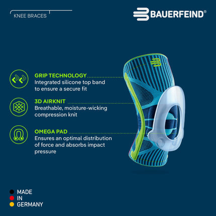 BAUERFEIND ceļa atbalsts “Knee Support” ar silikona gredzenu, var nēsāt labajā vai kreisajā pusē