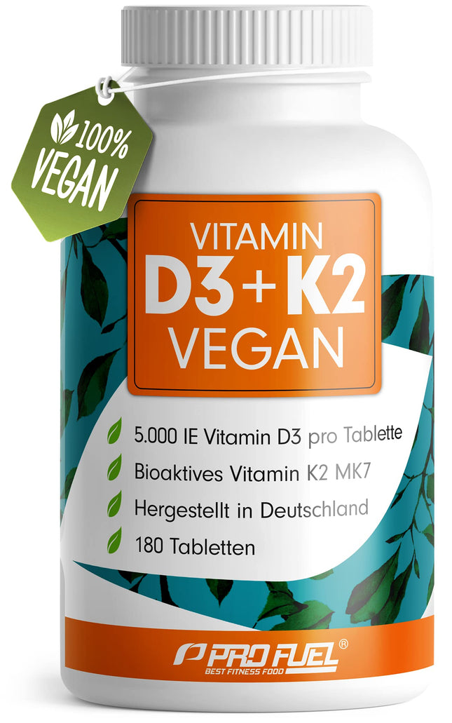 VEGĀNS D3 K2 vitamīns - 180 tabletes ar 5000 SV D3 + 200 mcg K2 (MK7) - Augstas devas un vegāns D3 vitamīns + K2 vitamīns bioaktīvā MK7 formā - laboratoriski pārbaudīts ar sertifikātu - Uzglabāšanas iepakojums: 180 tabletes
