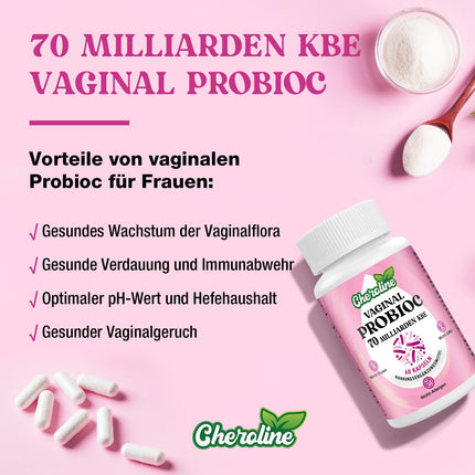 Cheroline vaginālās probiotikas sievietēm, 70 miljardi CFU, 7 celmi ar prebiotiku maisījumu, 13 vienā intīmās floras probiotikas, vegānas kapsulas (60 kapsulas (1 iepakojums))
