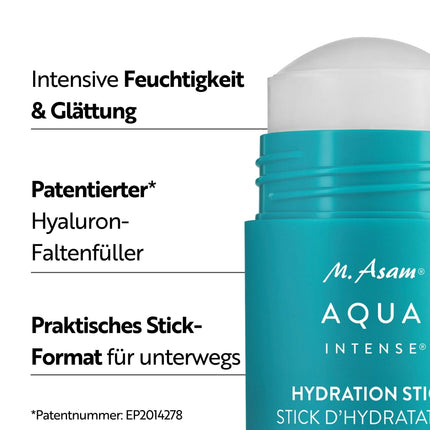 M. Asam AQUA INTENSE Hydration Stick (30 g) – Mitrinošs zīmulis sejai – atvēsinošs daudzfunkcionāls balzams ar hialuronskābi, serumu pret sausumu un redzami tvirtākai ādai