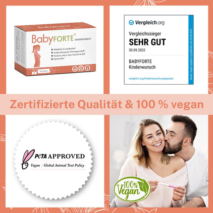 BabyFORTE auglības tabletes | vegāns | Folijskābe 800 μg, kvatrefolijskābe, maka, inozitols, jods | 60 kapsulas | Grūtniecības vitamīni