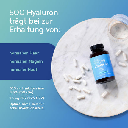 Hialuronskābe ar cinku | Augstas devas hialuronskābe | Vegāns - 90 kapsulas 3 mēnešiem | 500–700 kDa augsta biopieejamība ādai | Alfa pārtikas produkti