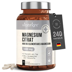 Magnija citrāta kapsulas 240, 1480 mg magnija kompleksa pulveris ar augstu devu (444 mg elementārā Mg) vegāns, bez piedevām, magnija citrāta pulveris laboratorijai/sportam, Mg citrāts VitaBright
