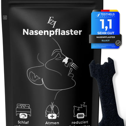 Ellicit® deguna plāksnītes, melnas, 30 gab. iepakojumā, augstākās kvalitātes deguna plāksnītes, pret krākšanu, papildu atbalsts sportam un labāka miega kvalitāte, labāka elpošana ar aizliktu degunu, deguna plāksnītes (komforts)