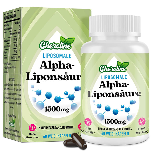 Liposomālās alfa lipoīnskābes mīkstās kapsulas 1500 mg vienā porcijā, ar acetil-L-karnitīnu 900 mg, ubikinolu 100 mg un E vitamīnu 15 mg, 4-in-1 formula (60 kapletas (1 iepakojums))