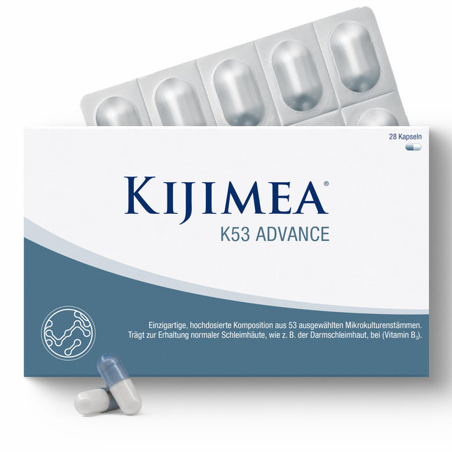 Kijimea® K53 Advance – lielas devas zarnu baktēriju kapsulas | 53 atlasīti mikrokultūras celmi no zarnu floras | ar biotīnu | &gt;500 miljardi CFU vienā iepakojumā | bez laktozes | bez glutēna - 28 kapsulas