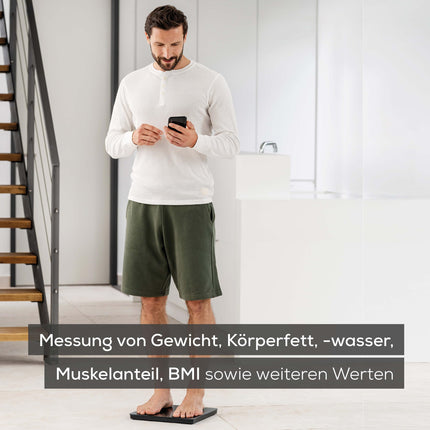 Beurer BF 500 diagnostikas svari ar Bluetooth un lietotni, digitālie ķermeņa tauku svari ar 180 kg celtspēju, analītiskie svari ķermeņa tauku, muskuļu procentuālās daļas, kaloriju nepieciešamības u.c. mērīšanai, XL displejs