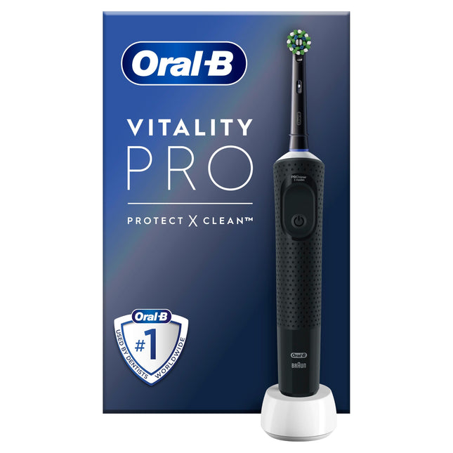 Oral-B Vitality Pro elektriskā zobu birste, 1 birstes galviņa, 3 tīrīšanas režīmi zobu kopšanai, Braun dizains, melna