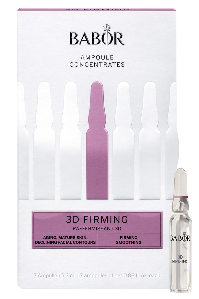 BABOR 3D nostiprinoša, pretnovecošanās seruma ampulas sejai, ar hialuronskābi lielākam tvirtumam, vegāniska formula, ampulu koncentrāti, 7 x 2 ml atsvaidzinoša