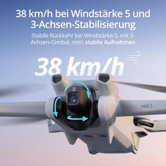 DJI Mini 3 (tikai drons) – viegls un salokāms mini kameras drons ar 4K HDR video, 38 minūšu lidojuma laiku, patiesi vertikāliem kadriem, C0. (Tālvadības pults tiek pārdota atsevišķi.)