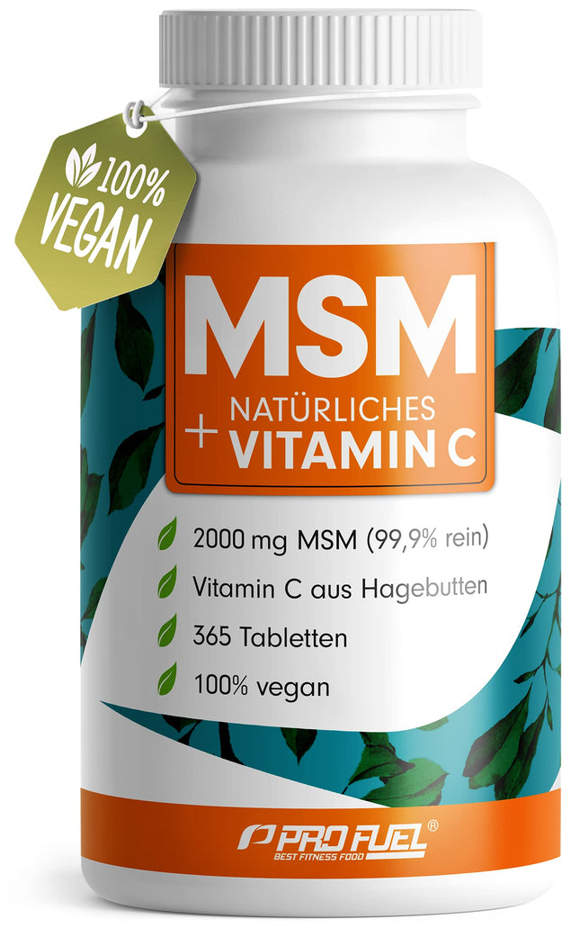 MSM 2000 mg dienā + dabīgs C vitamīns - 365 MSM tabletes ar metilsulfonilmetānu - kompaktāks MSM pulveris nekā MSM kapsulās - augsta deva ar 1000 mg uz MSM tableti - laboratoriski pārbaudīts ar sertifikātu