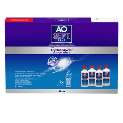 Aosept Plus ar Hydraglyde kopšanas līdzekļiem | Sistēmas pakotne | 4 x 360 ml