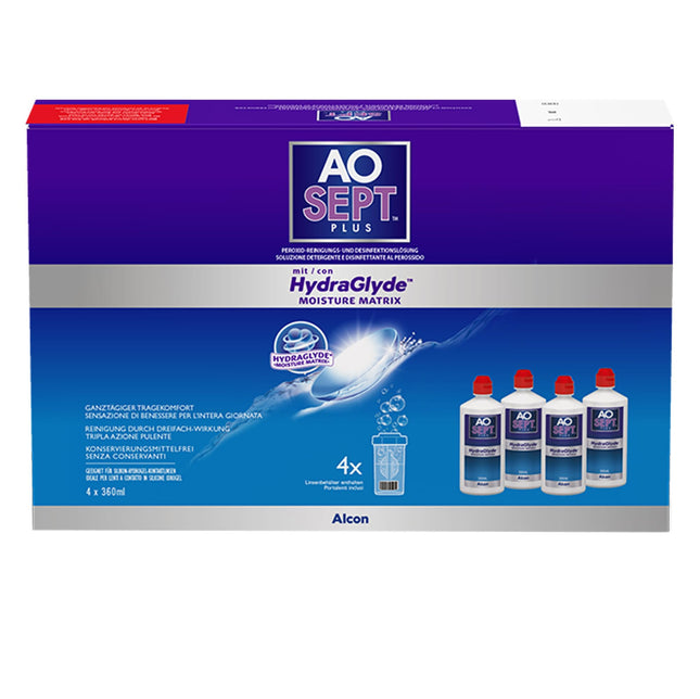 Aosept Plus ar Hydraglyde kopšanas līdzekļiem | Sistēmas pakotne | 4 x 360 ml