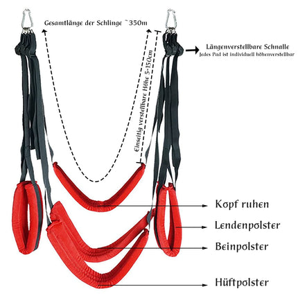 BDSMYEE Deluxe Love Swing komplekts griestiem, seksa šūpoļu mēbeles ar spalvu kutinātāju un krūtsgala klipša ķēdi, Love Swing seksa šūpoles ar 5 galvas spilveniem, jostasvietas spilvenu, gurnu spilvenu, kāju spilvenu, celtspēja 200 kg