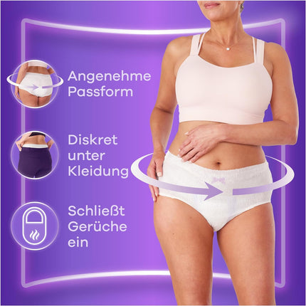 Always Discreet urīna nesaturēšanas biksītes L izmērs, normālas, 40 biksītes (4 x 10 gabali) sievietēm, mēneša iepakojums, acumirklī aiztur smakas un šķidrumu.