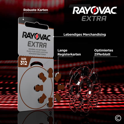 80 dzirdes aparātu baterijas Rayovac Extra Size 312 ar Sound Fusion tehnoloģiju - 10 blisteri ar 8 baterijām