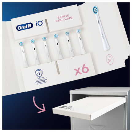 Oral-B iO maigi tīrošas birstes uzgaļi elektriskajai zobu birstei, 6 uzgaļu iepakojums, maiga zobu tīrīšana, zobu birstes uzgalis Oral-B iO zobu birstēm, iepakojums, kas piemērots ievietošanai pastkastītē