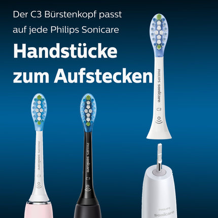 Philips Sonicare Original C3 Premium Plaque Defense standarta Sonic zobu birstes galviņas — 4 iepakojumā, baltā krāsā (modelis HX9044/17)