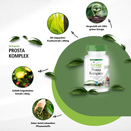 Fairvital | Prosta Complex - VEGĀNS - AUGSTA DEVA - 90 kapsulas - ar selēnu, cinku, zāģzobaino palmu, likopēnu, beta-sitosterīnu un opunciju