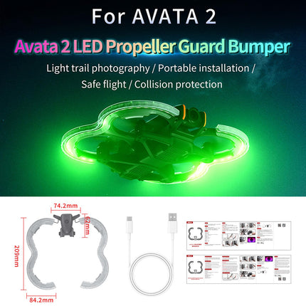 LICHIFIT propelleru aizsargs pret sadursmēm ar zibspuldzes LED gaismām DJI AVATA2 dronam propelleru aizsargs bufera gredzens brīdinājuma mirgojoša gaisma apgaismots TPU pārsegs ādai