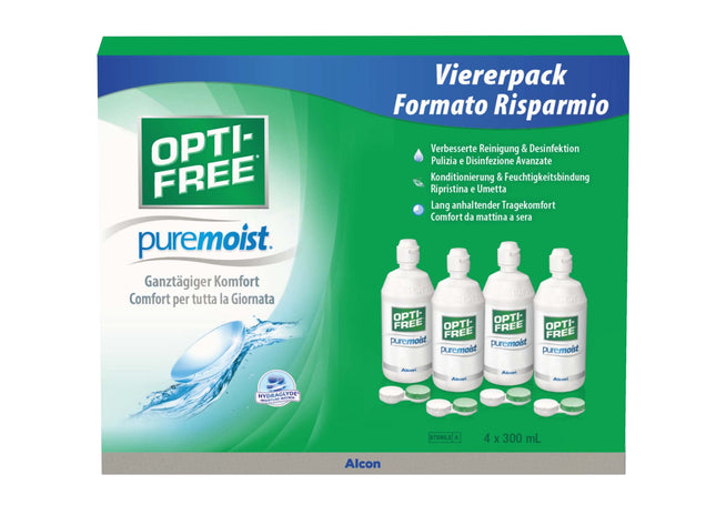 Opti-Free PureMoist kontaktlēcu kopšanas šķīdums, sistēmas iepakojums, 4 x 300 ml