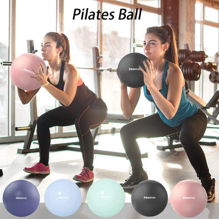PROIRON vingrošanas bumba maza 25 cm, Pilates bumba ar treniņu instrukcijām, fitnesa bumba maza ar piepūšamu salmiņu, vingrošanas bumba Pilates, jogai, visa ķermeņa treniņam - rozā