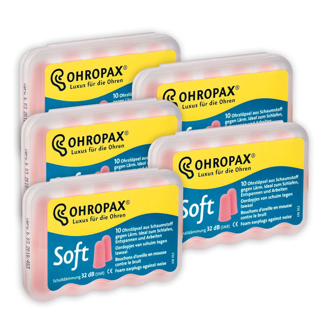 Ohropax mīkstie ausu aizbāžņi, 5 x 10 gabali