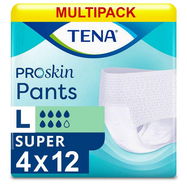 Tena Pants Super Large ieliktnīši smagas urīnpūšļa vājuma gadījumā, 12 gabali, 4 iepakojumā (4 x 12 gabali)