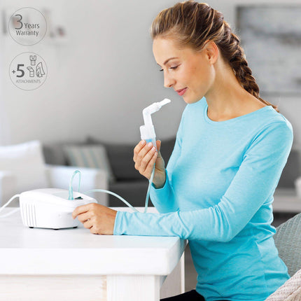 Medisana IN 500 inhalators, inhalācijas ierīce ar iemutni un masku pieaugušajiem un bērniem, inhalators-smidzinātājs saaukstēšanās vai astmas ārstēšanai ar papildu piederumiem