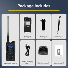 Retevis C62 divu joslu rācija, profesionāls radioamatieris ar LCD ekrānu, augstas veiktspējas divvirzienu radio, 2000 mAh, pārgājieniem/medībām/kempingam (melns, 1 iepakojums)